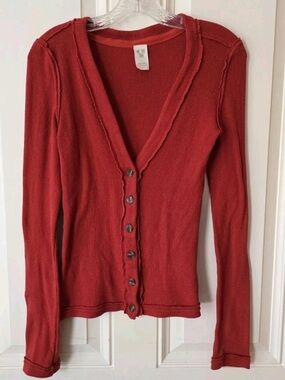 We The Free Rust Red Button-Front Slim Cardigan